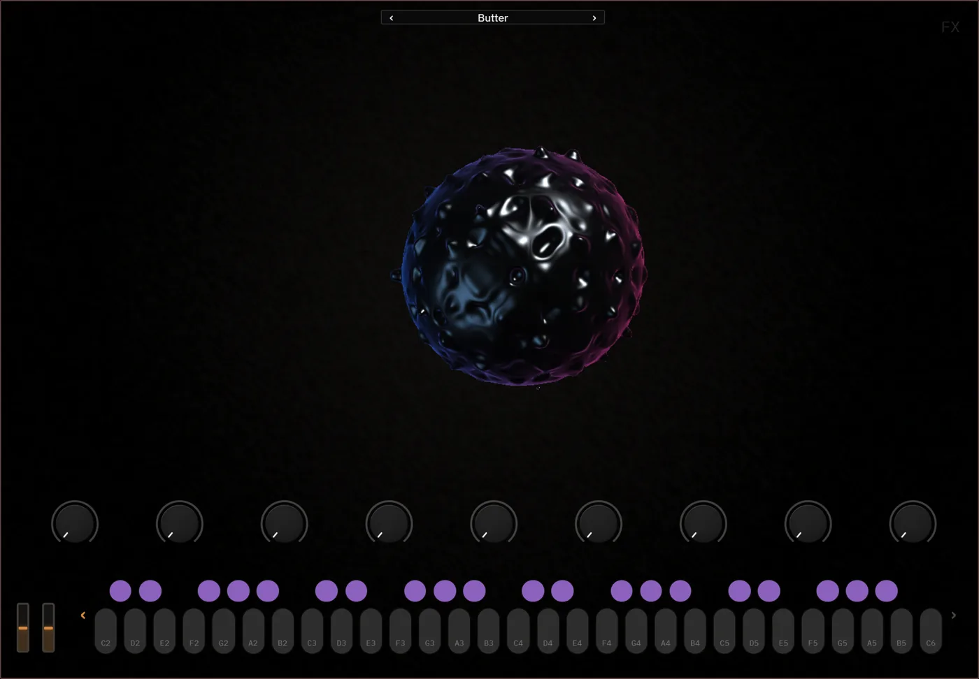 Skinned screen showing a custom reactive visual